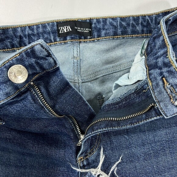 Zara Women High Rise Straight Leg Raw Hem Distress stretch Denim Jean Size US 2 - Picture 3 of 11